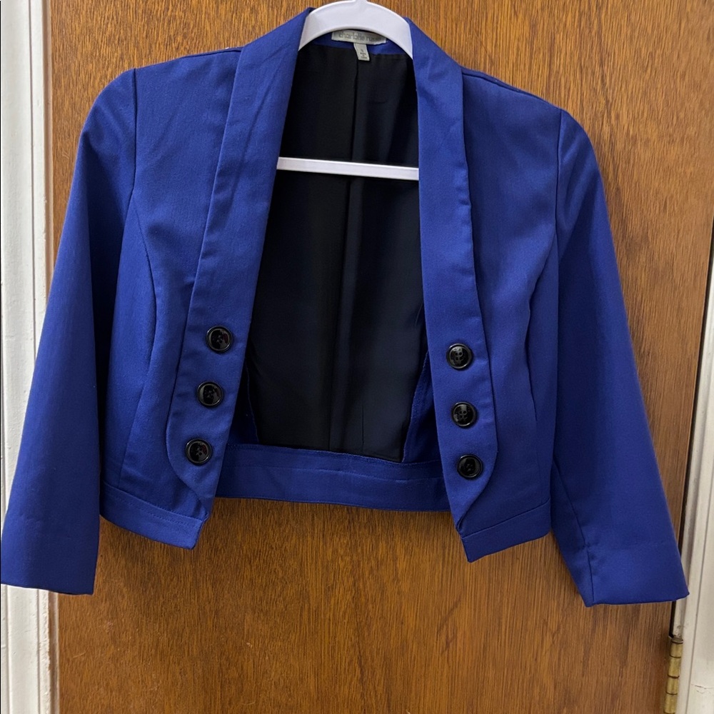 Chic Royal Blue Women's Cropped Blazer